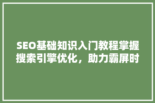 SEO基础知识入门教程掌握搜索引擎优化，助力霸屏时代