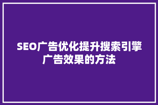 SEO广告优化提升搜索引擎广告效果的方法