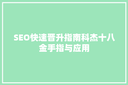 SEO快速晋升指南科杰十八金手指与应用