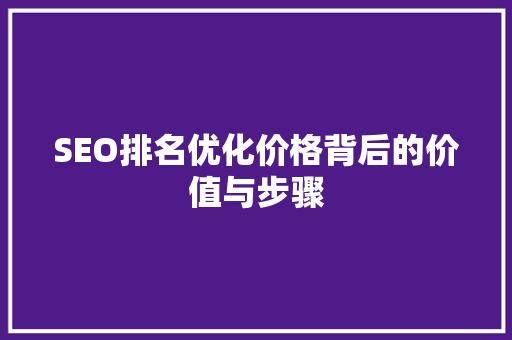 SEO排名优化价格背后的价值与步骤