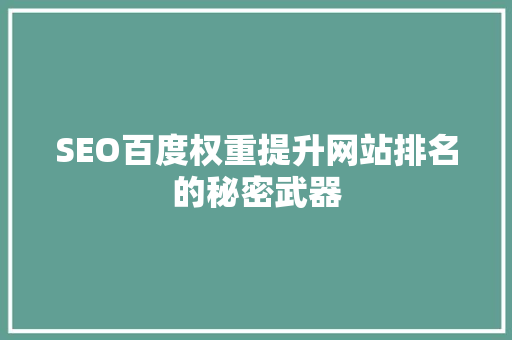 SEO百度权重提升网站排名的秘密武器
