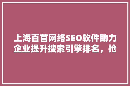 上海百首网络SEO软件助力企业提升搜索引擎排名，抢占市场先机
