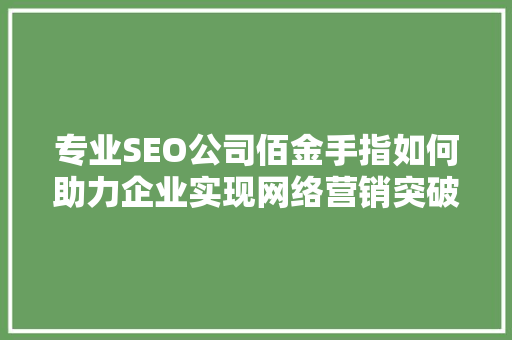 专业SEO公司佰金手指如何助力企业实现网络营销突破