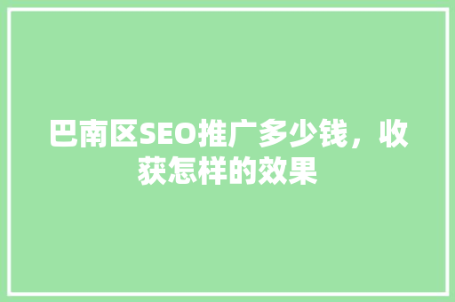 巴南区SEO推广多少钱，收获怎样的效果