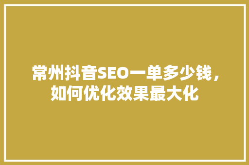 常州抖音SEO一单多少钱，如何优化效果最大化