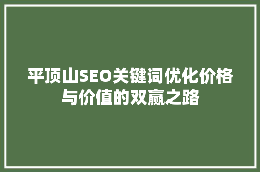 平顶山SEO关键词优化价格与价值的双赢之路