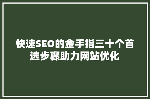 快速SEO的金手指三十个首选步骤助力网站优化