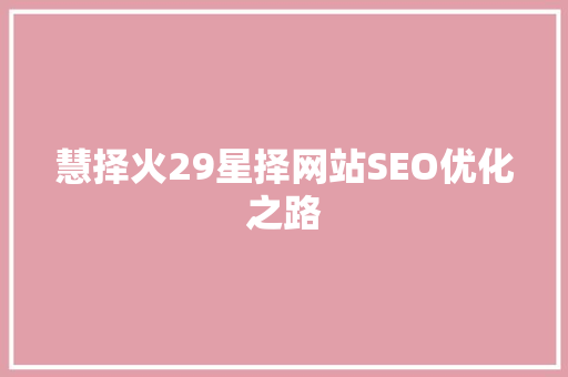 慧择火29星择网站SEO优化之路