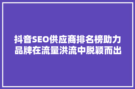 抖音SEO供应商排名榜助力品牌在流量洪流中脱颖而出