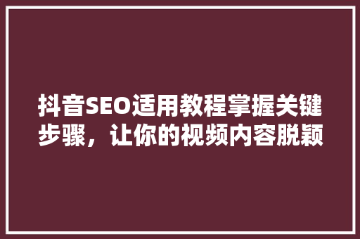 抖音SEO适用教程掌握关键步骤，让你的视频内容脱颖而出