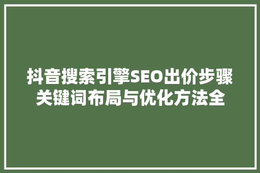 抖音搜索引擎SEO出价步骤关键词布局与优化方法全