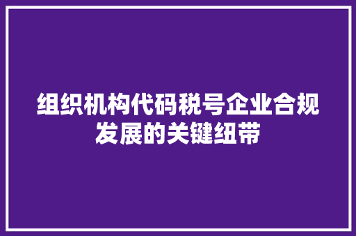 组织机构代码税号企业合规发展的关键纽带