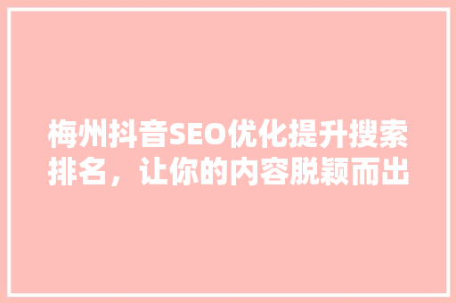 梅州抖音SEO优化提升搜索排名，让你的内容脱颖而出