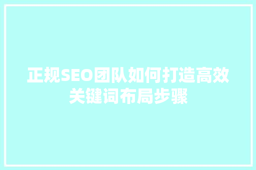 正规SEO团队如何打造高效关键词布局步骤