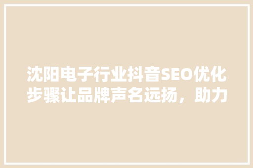 沈阳电子行业抖音SEO优化步骤让品牌声名远扬，助力企业腾飞