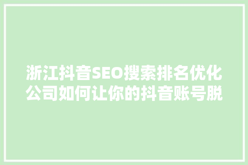 浙江抖音SEO搜索排名优化公司如何让你的抖音账号脱颖而出