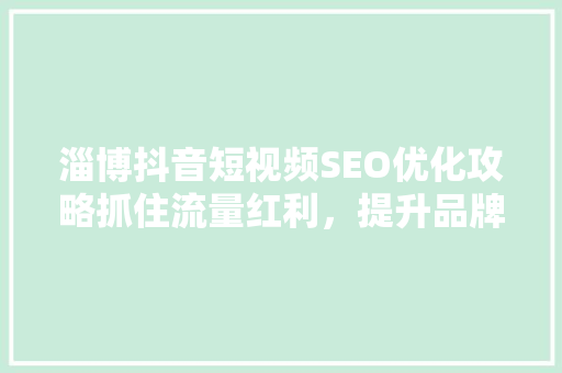 淄博抖音短视频SEO优化攻略抓住流量红利，提升品牌影响力