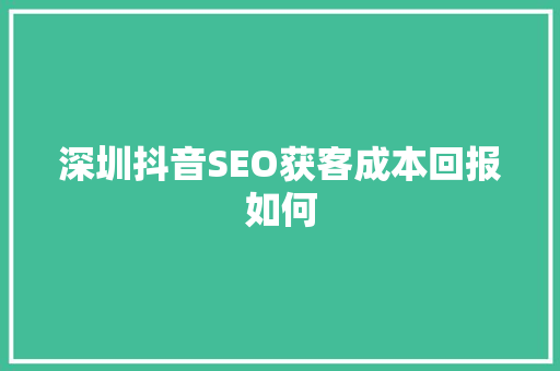 深圳抖音SEO获客成本回报如何