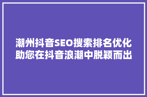 潮州抖音SEO搜索排名优化助您在抖音浪潮中脱颖而出
