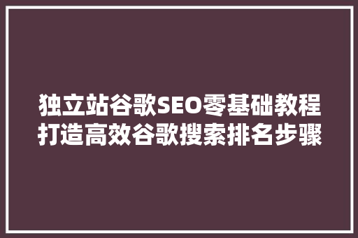 独立站谷歌SEO零基础教程打造高效谷歌搜索排名步骤