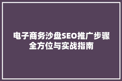 电子商务沙盘SEO推广步骤全方位与实战指南