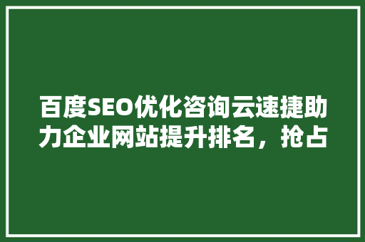 百度SEO优化咨询云速捷助力企业网站提升排名，抢占市场先机