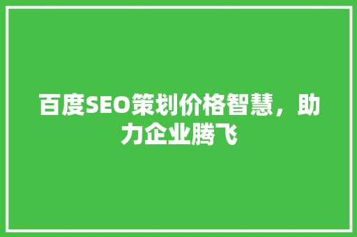 百度SEO策划价格智慧，助力企业腾飞