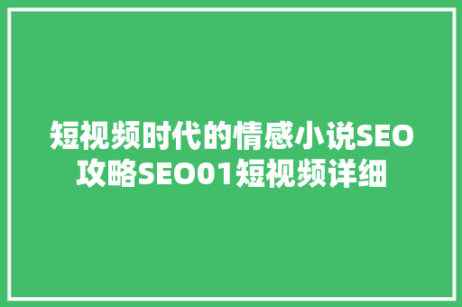 短视频时代的情感小说SEO攻略SEO01短视频详细