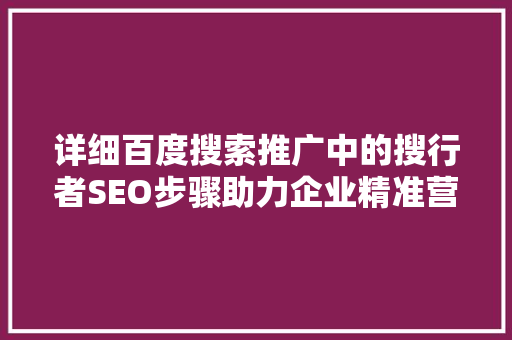详细百度搜索推广中的搜行者SEO步骤助力企业精准营销