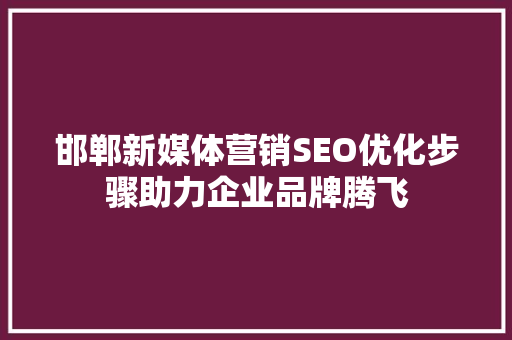 邯郸新媒体营销SEO优化步骤助力企业品牌腾飞