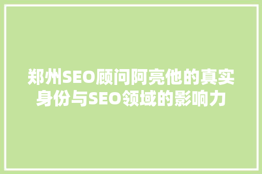 郑州SEO顾问阿亮他的真实身份与SEO领域的影响力