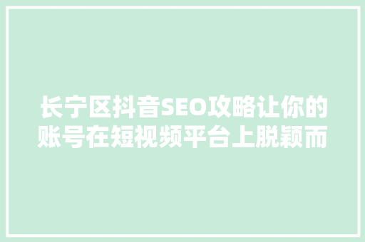 长宁区抖音SEO攻略让你的账号在短视频平台上脱颖而出
