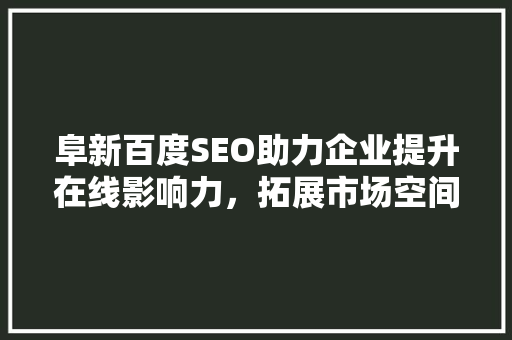 阜新百度SEO助力企业提升在线影响力，拓展市场空间