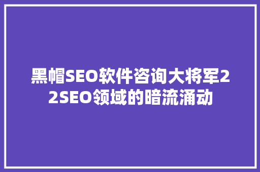 黑帽SEO软件咨询大将军22SEO领域的暗流涌动