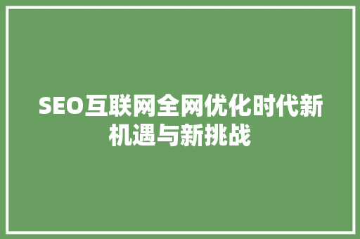 SEO互联网全网优化时代新机遇与新挑战
