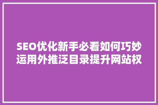 SEO优化新手必看如何巧妙运用外推泛目录提升网站权重