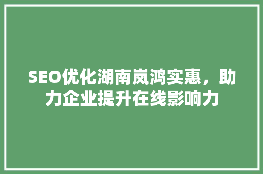 SEO优化湖南岚鸿实惠，助力企业提升在线影响力