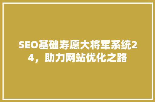 SEO基础寿愿大将军系统24，助力网站优化之路