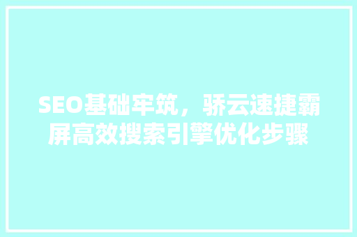 SEO基础牢筑，骄云速捷霸屏高效搜索引擎优化步骤