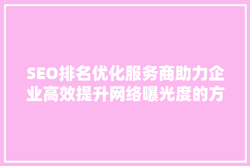 SEO排名优化服务商助力企业高效提升网络曝光度的方法