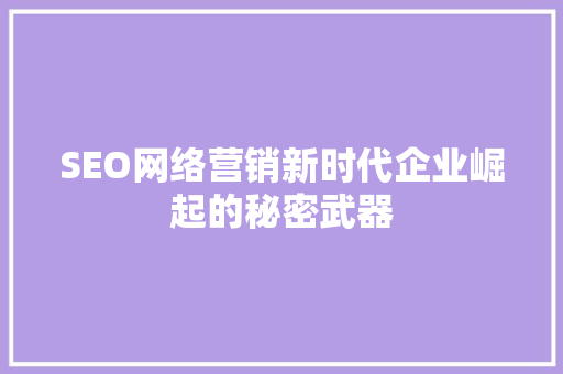SEO网络营销新时代企业崛起的秘密武器