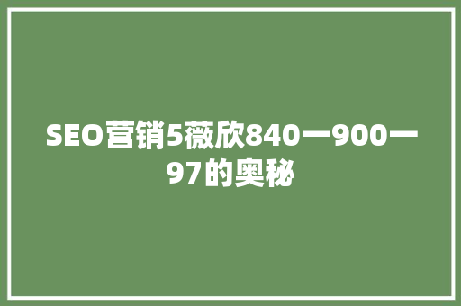 SEO营销5薇欣840一900一97的奥秘