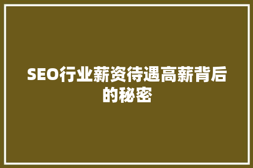 SEO行业薪资待遇高薪背后的秘密
