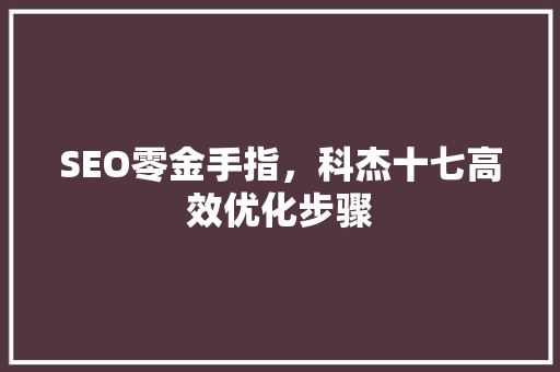SEO零金手指，科杰十七高效优化步骤