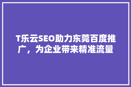 T乐云SEO助力东莞百度推广，为企业带来精准流量