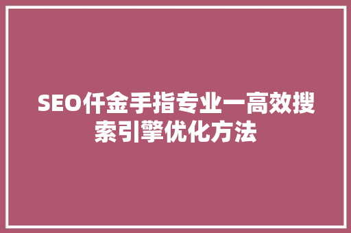 SEO仟金手指专业一高效搜索引擎优化方法