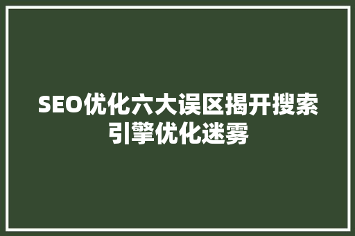 SEO优化六大误区揭开搜索引擎优化迷雾