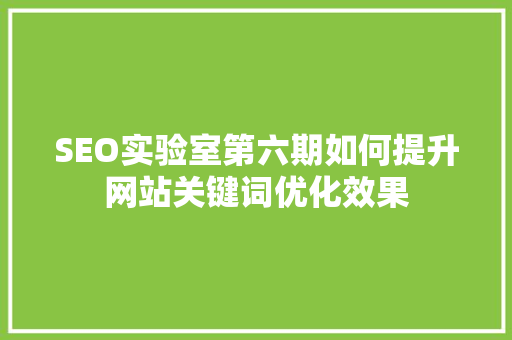 SEO实验室第六期如何提升网站关键词优化效果