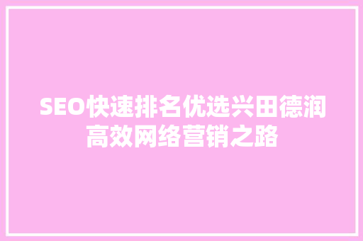 SEO快速排名优选兴田德润高效网络营销之路