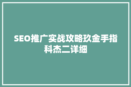 SEO推广实战攻略玖金手指科杰二详细